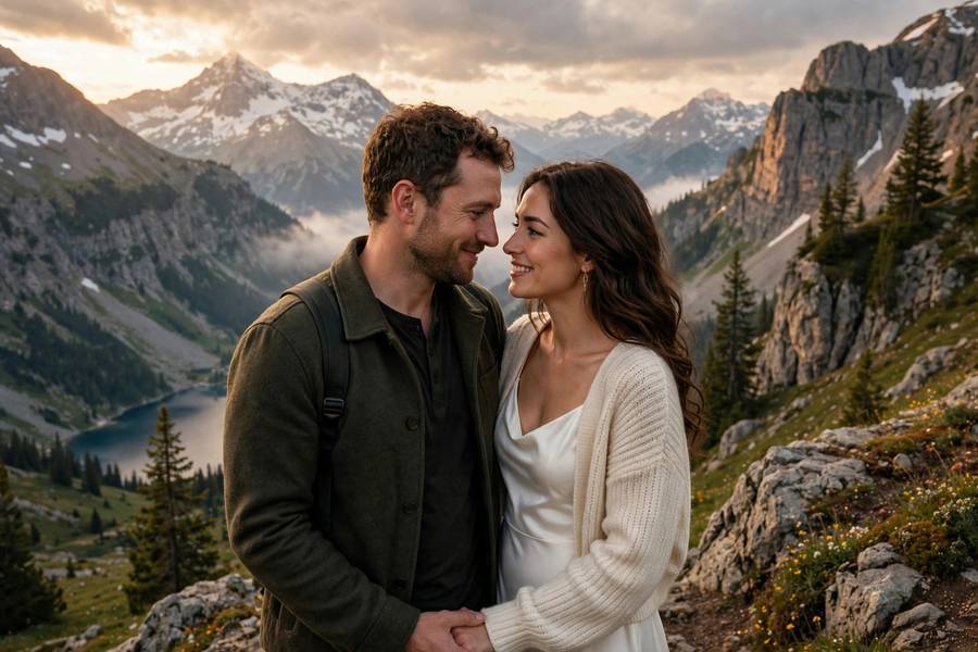 Couple eloping in mountains