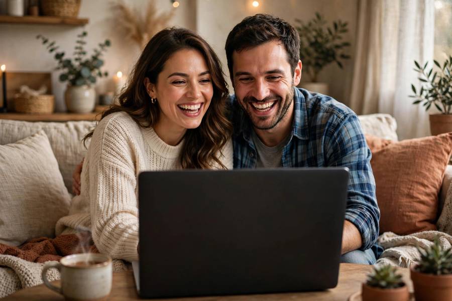 Couple video calling family after elopement