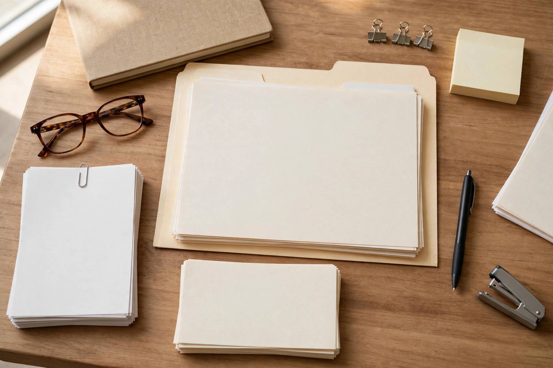 Organized folder of legal documents and court forms on a desk representing expungement paperwork