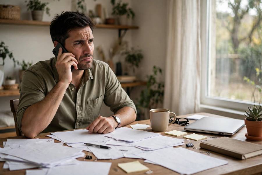 Frustrated customer on a phone call with a company customer service department