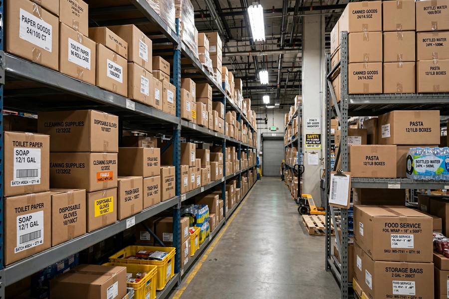 Supplier warehouse stocked with inventory, the goal of how to find suppliers for subscription box