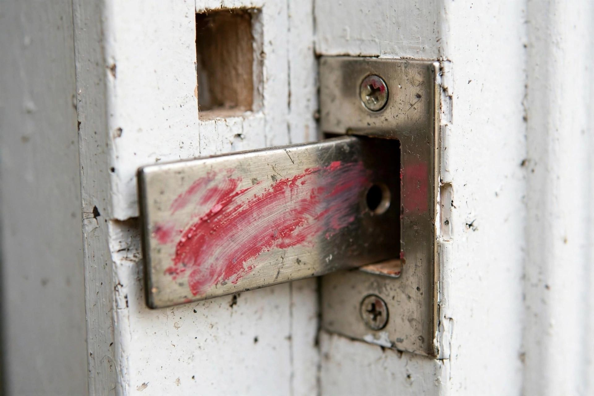 Lipstick mark test on a door strike plate showing misalignment