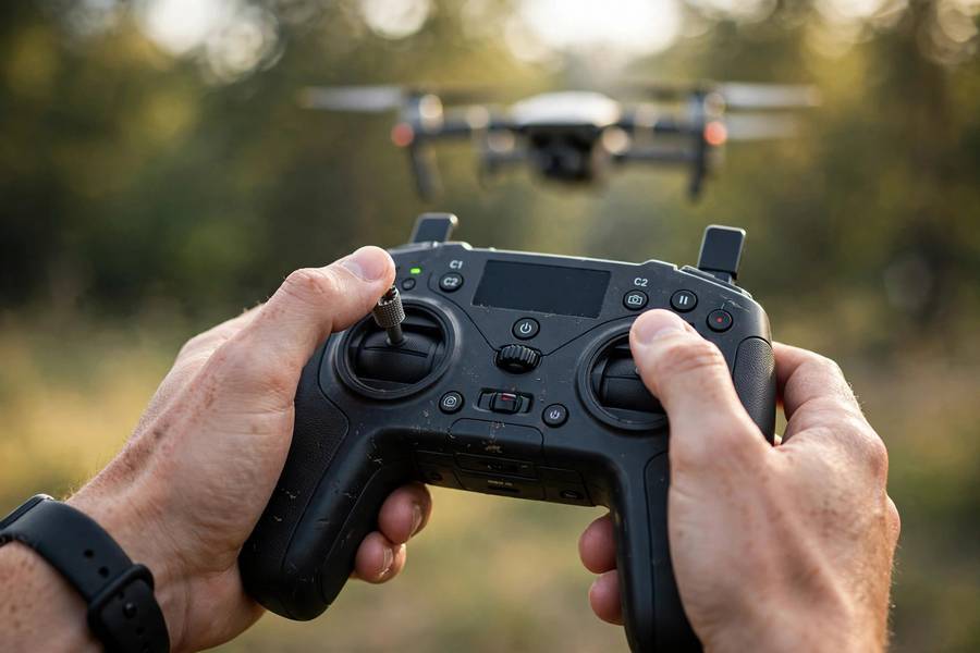 Drone controller sticks showing how to fly a drone with basic controls