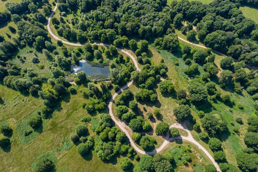 Aerial photo from a drone showing results of learning how to fly a drone