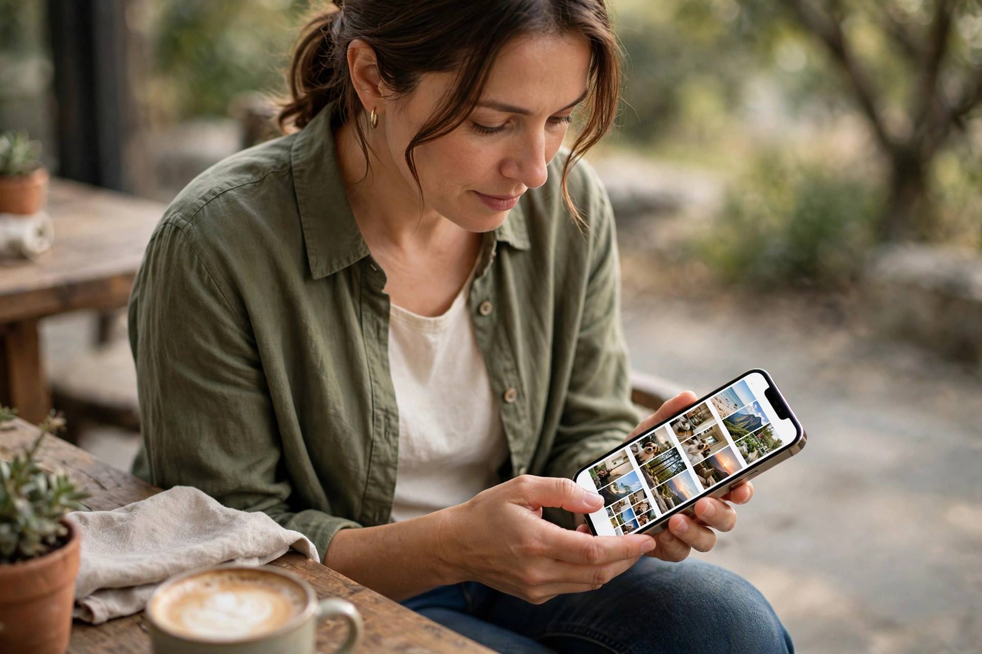Person managing photos on an iPhone