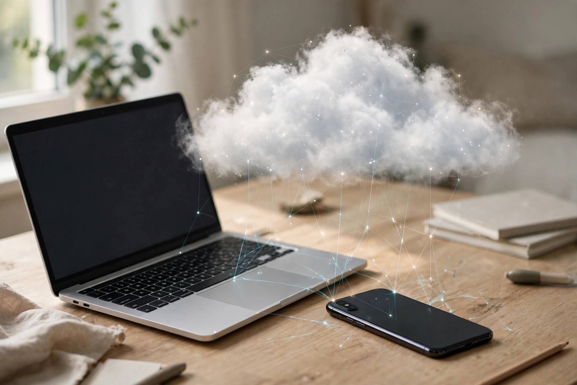 Cloud storage concept with phone and laptop
