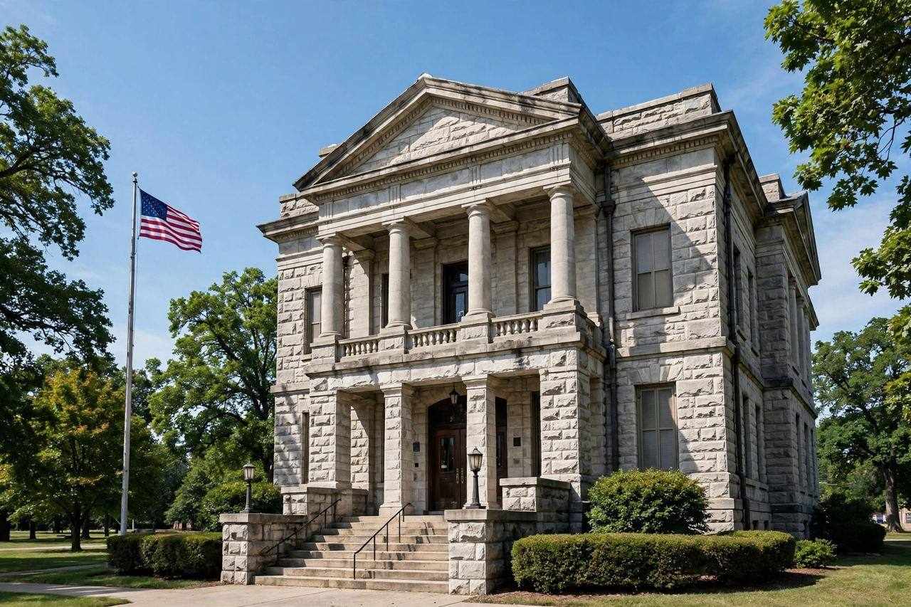 The stone exterior of a county courthouse on a clear day — where divorce petitions are filed
