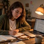 Adult student preparing for how to get a GED at a home study desk