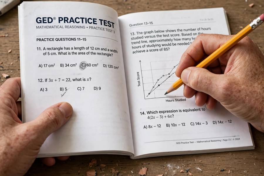 Practice test sheet used when learning how to get a GED