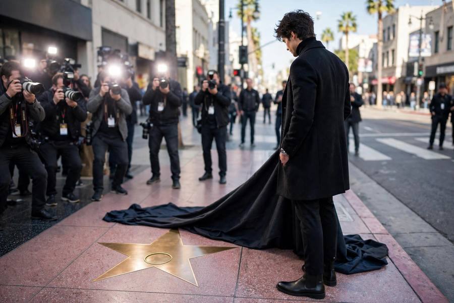 Celebrity posing with their new star at the unveiling ceremony
