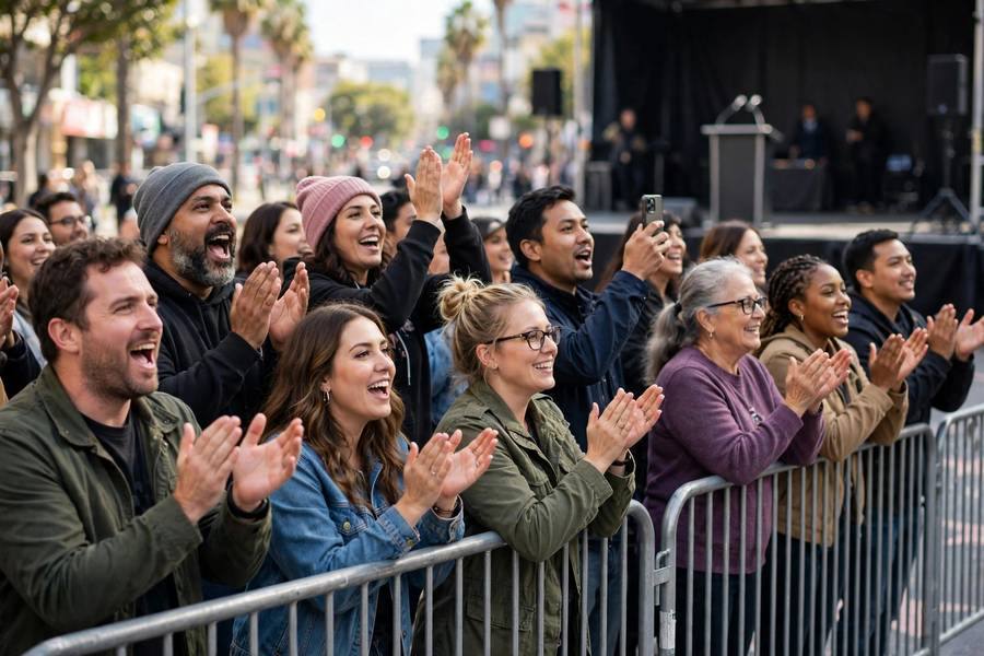 Crowd of fans at a Walk of Fame star ceremony