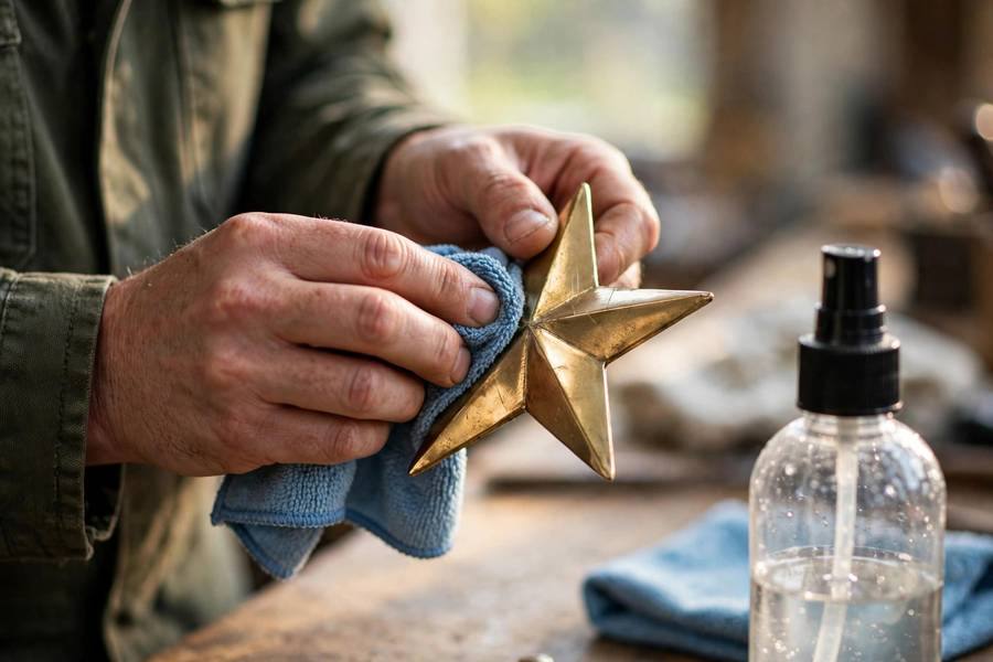 Close-up of a star being polished before its ceremony
