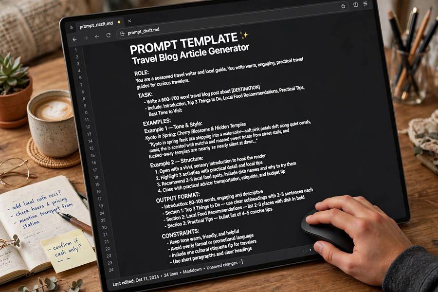 A well-structured prompt with examples on screen
