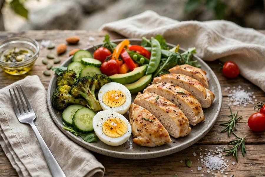 Person eating a high-protein meal for muscle growth