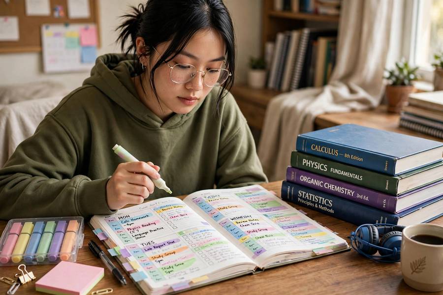 Organized student planner showing how to get good grades with structured study habits