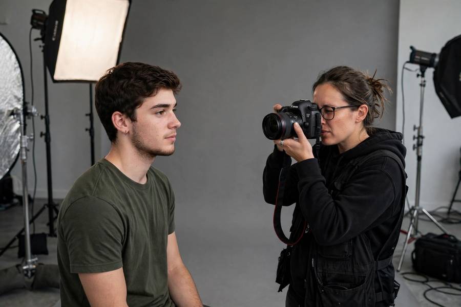 A professional headshot photography session for an actor