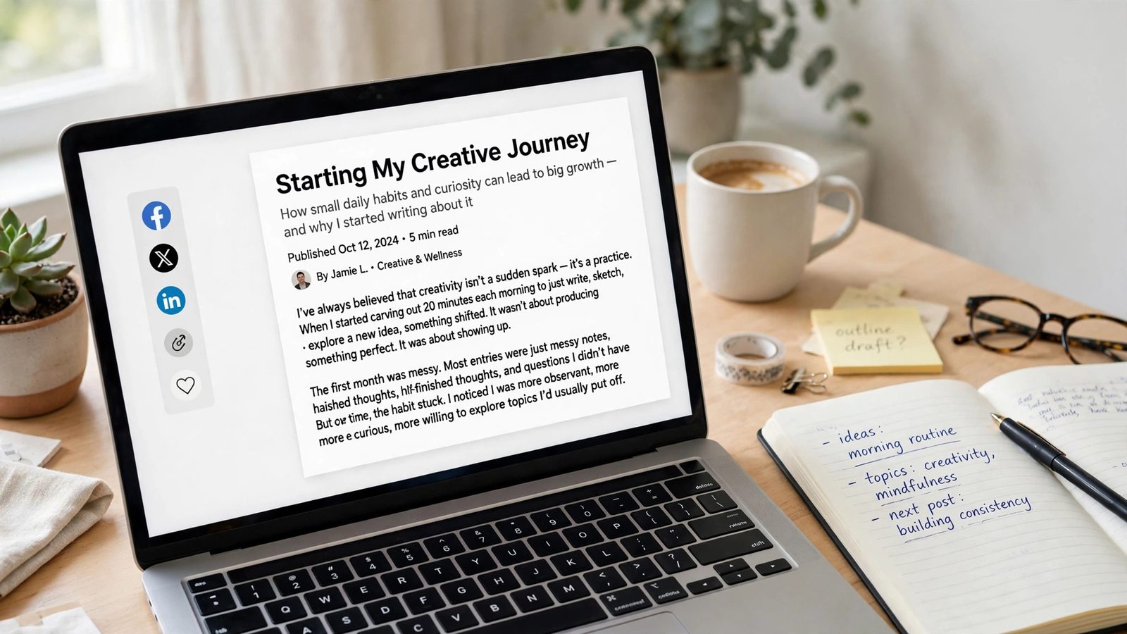 Blog post with social sharing buttons for readers