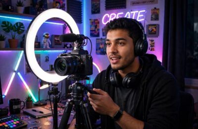 Creator filming a video while learning how to get more YouTube views