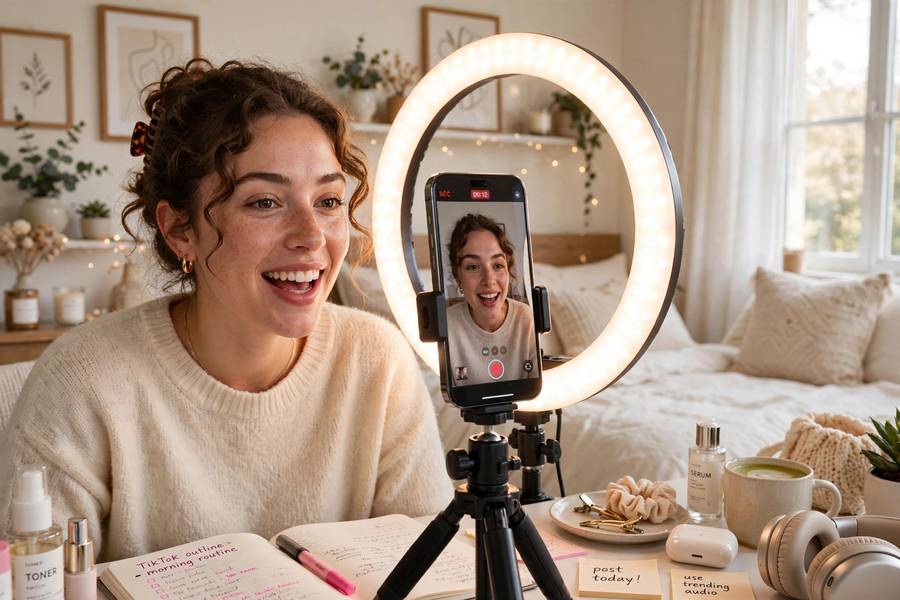 Creator filming content to grow on TikTok