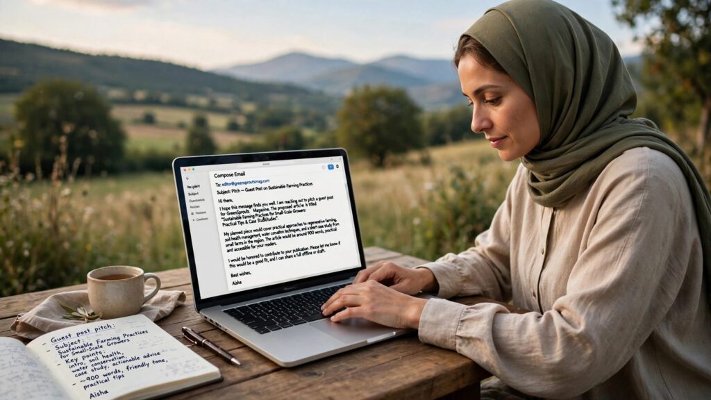 Blogger writing a guest post pitch email for another blog