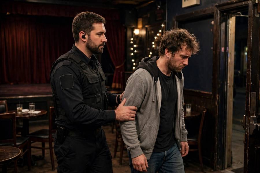 Security escorting disruptive patron out of comedy club