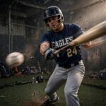 Baseball player demonstrating how to hit a baseball with proper swing mechanics