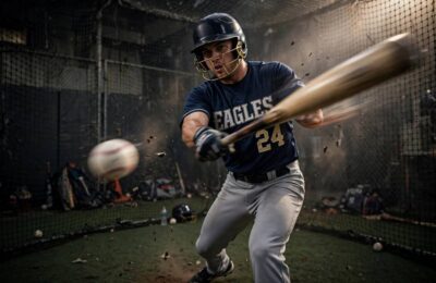 Baseball player demonstrating how to hit a baseball with proper swing mechanics