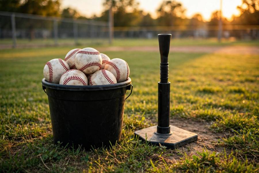Batting tee practice setup for learning how to hit a baseball