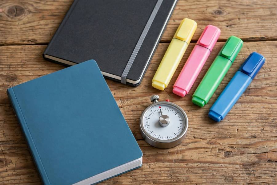 SAT preparation materials arranged on desk