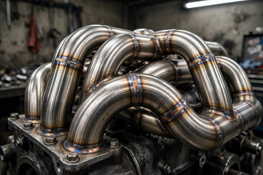 Performance exhaust headers improving breathing for increased engine torque