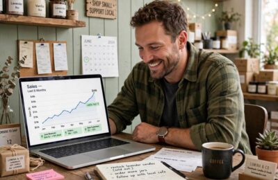 Reviewing growing sales numbers, the result of learning how to increase sales for small business