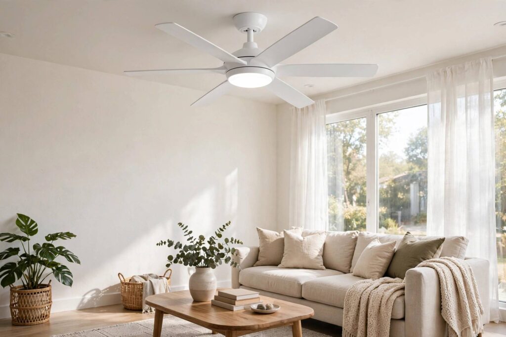 New ceiling fan installed in a bright living room
