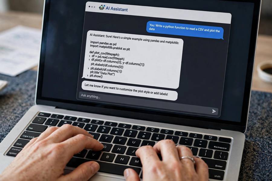 Employee learning to use an AI assistant for everyday work tasks