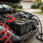 How to Jump Start a Car: Step-by-Step (2026) Jumper cables connected to a car battery under an open hood — how to jump start a car