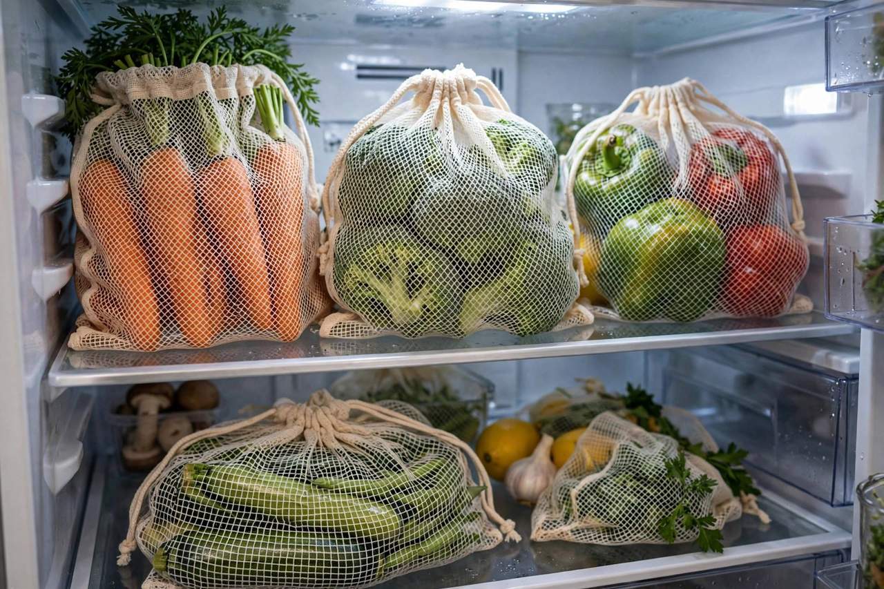 Fresh vegetables properly stored in a refrigerator crisper drawer