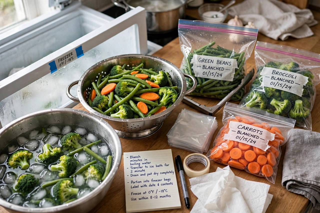 Vegetables stored in breathable produce bags in the fridge