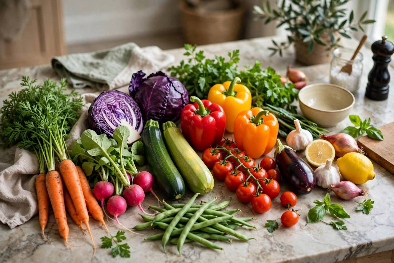 Blanched vegetables being prepared for freezer storage