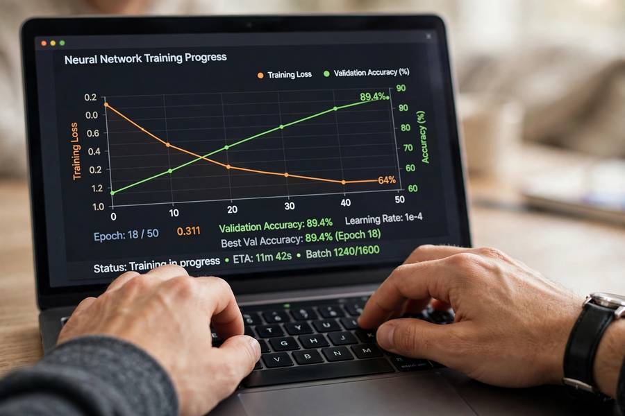 Training a neural network while learning artificial intelligence fundamentals