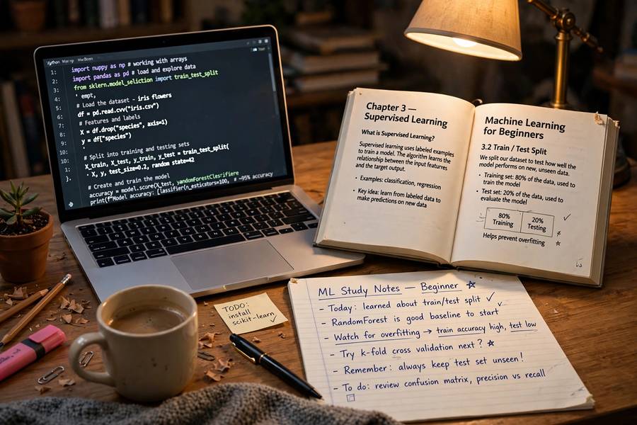 Learning machine learning from scratch at a desk
