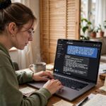 A beginner typing a detailed prompt to an AI assistant on a laptop