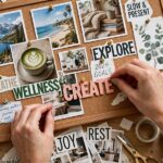 How to Make a Vision Board That Actually Means Something Hands arranging images on a cork board when learning how to make a vision board
