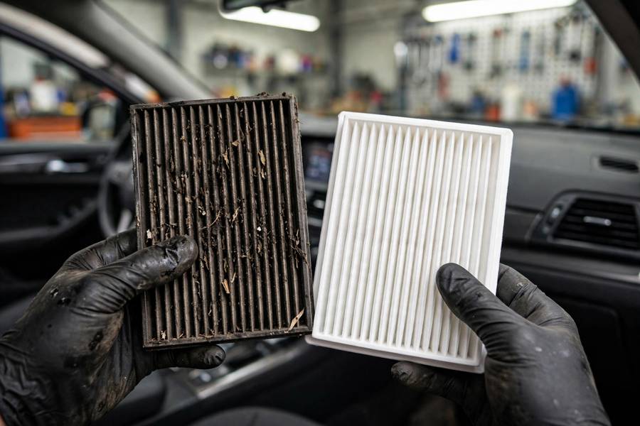 Dirty versus new cabin air filter, a key step in how to make car smell good