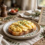 How to Make Perfect Scrambled Eggs Every Time Creamy scrambled eggs on toast on a rustic breakfast plate