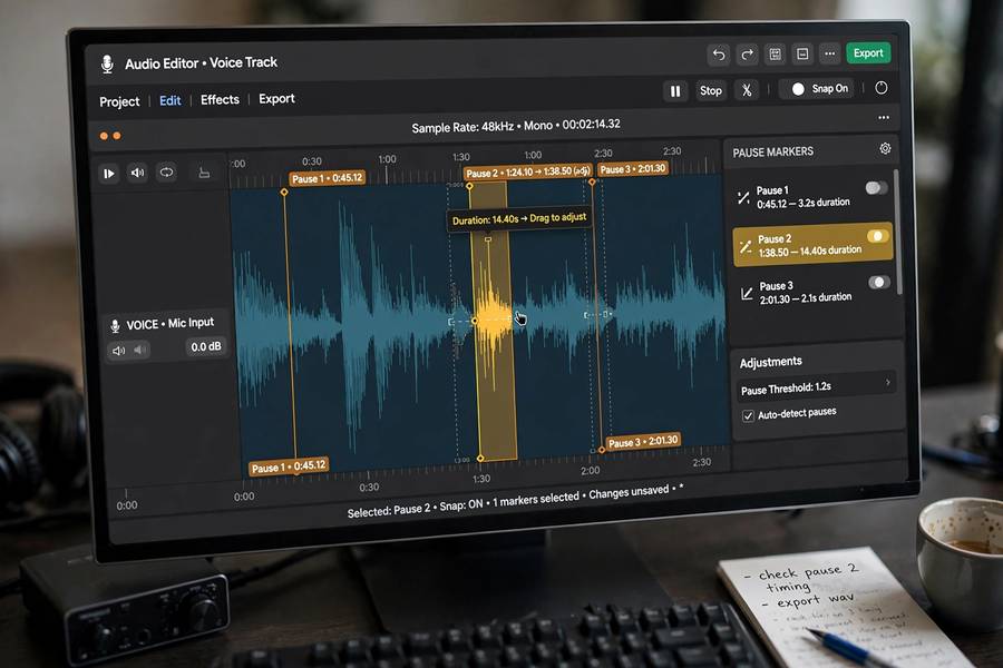 Editing pauses in a voice waveform to make text to speech sound natural