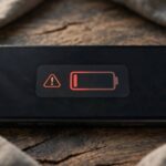 Smartphone showing low battery warning on screen
