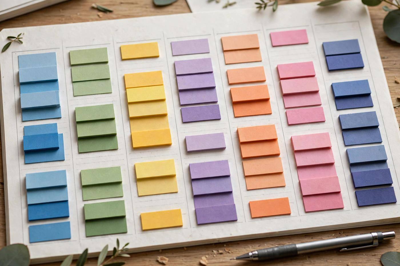 Close-up of a weekly calendar with color-coded study blocks written in for each day