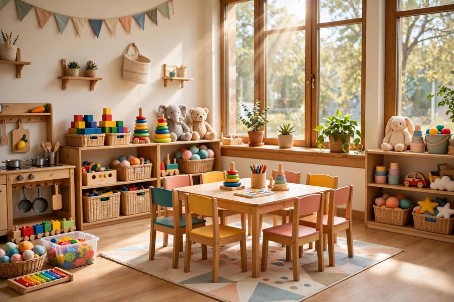 Tour-ready playroom used to market a new daycare to visiting parents