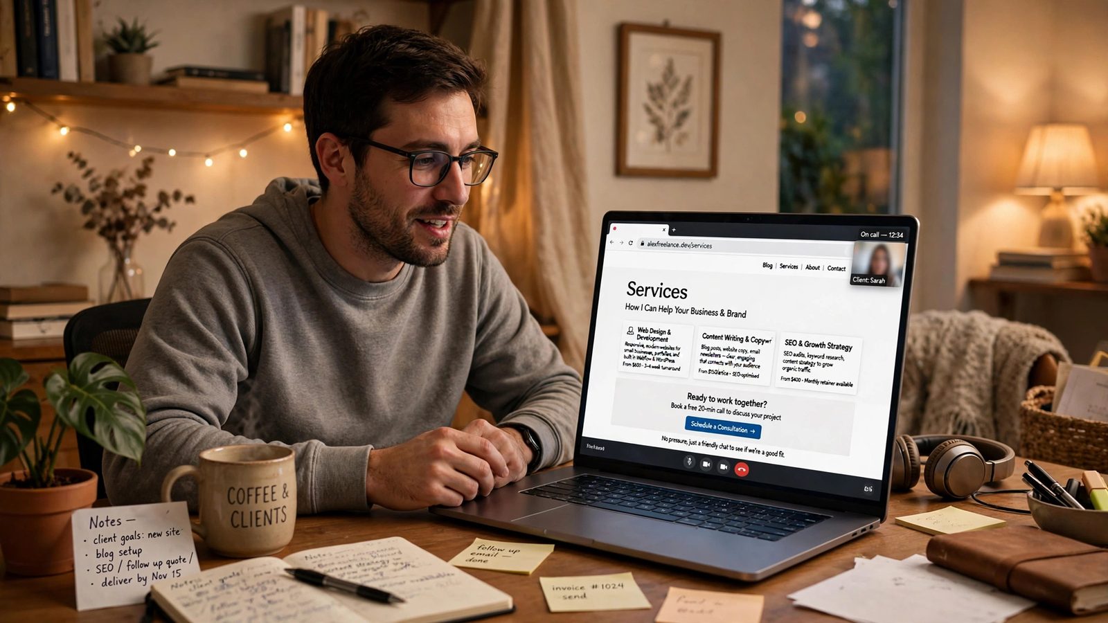 Freelancer offering services through a personal blog