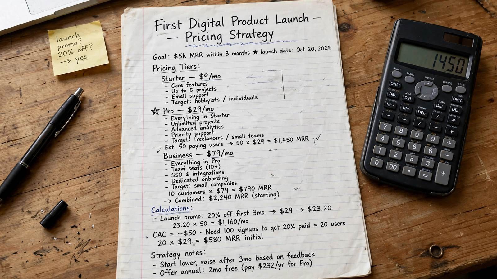 Pricing strategy notes for a first digital product launch