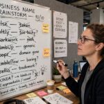 How to Name a Business: A Practical Naming Guide A founder brainstorming business names on a whiteboard